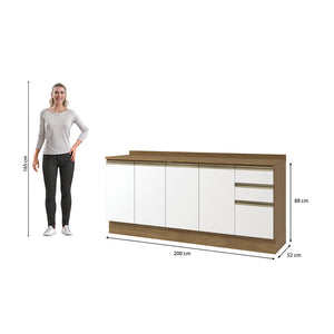 Bajo Mesada 200cm MDF 3 Cajones Kappesberg Marrón/Blanco