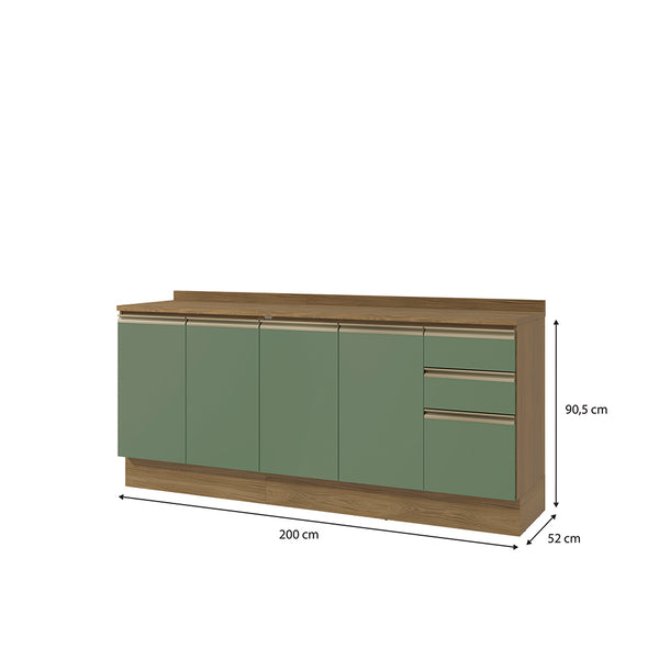 Bajo Mesada 200cm MDF 3 Cajones Kappesberg Marrón/Verde