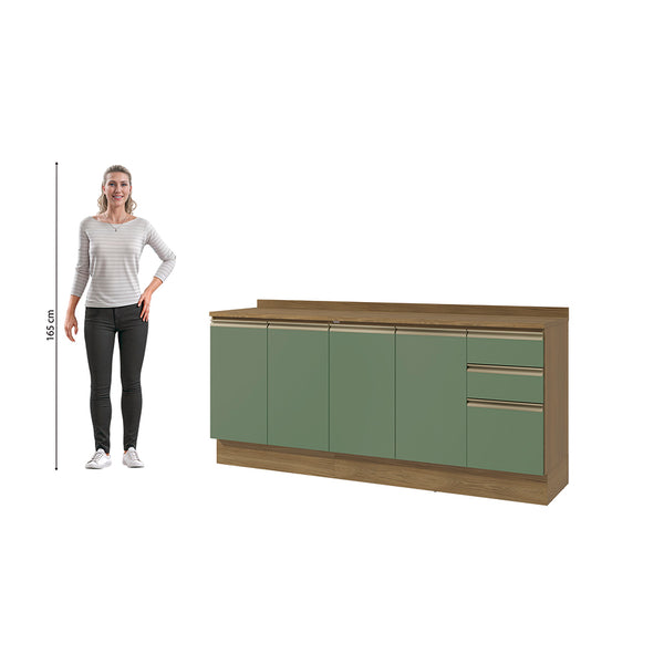 Bajo Mesada 200cm MDF 3 Cajones Kappesberg Marrón/Verde