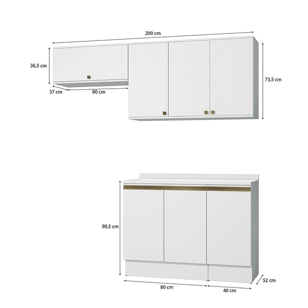 Cocina Compacta 200cm MDF 7 Puertas Kappesberg Blanco