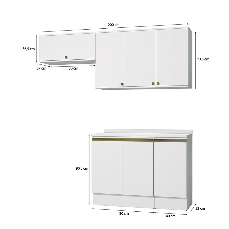 Cocina Compacta 200cm MDF 7 Puertas Kappesberg Blanco
