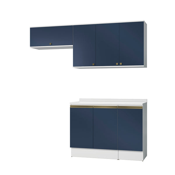 Cocina Compacta 200cm MDF 7 Puertas Kappesberg Blanco/Azul