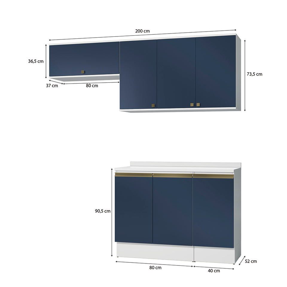 Cocina Compacta 200cm MDF 7 Puertas Kappesberg Blanco/Azul