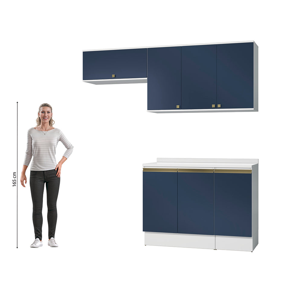 Cocina Compacta 200cm MDF 7 Puertas Kappesberg Blanco/Azul