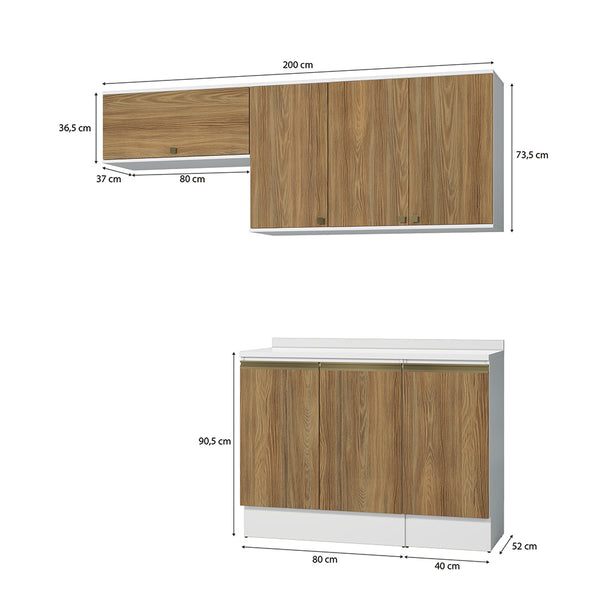 Cocina Compacta 200cm MDF 7 Puertas Kappesberg Blanco/Marrón