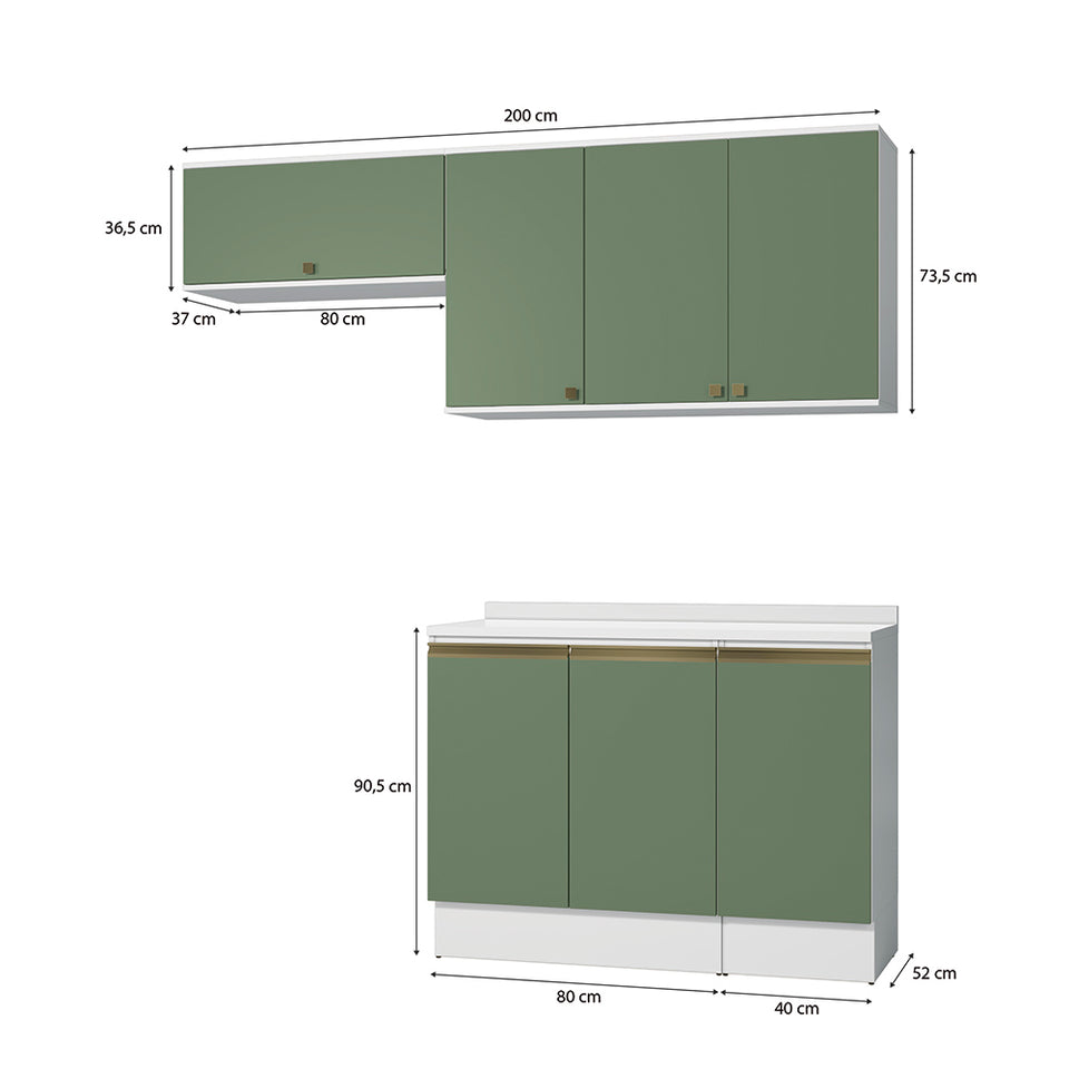 Cocina Compacta 200cm MDF 7 Puertas Kappesberg Blanco/Verde