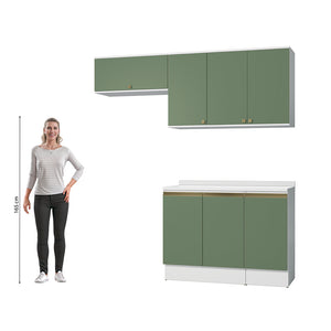 Cocina Compacta 200cm MDF 7 Puertas Kappesberg Blanco/Verde