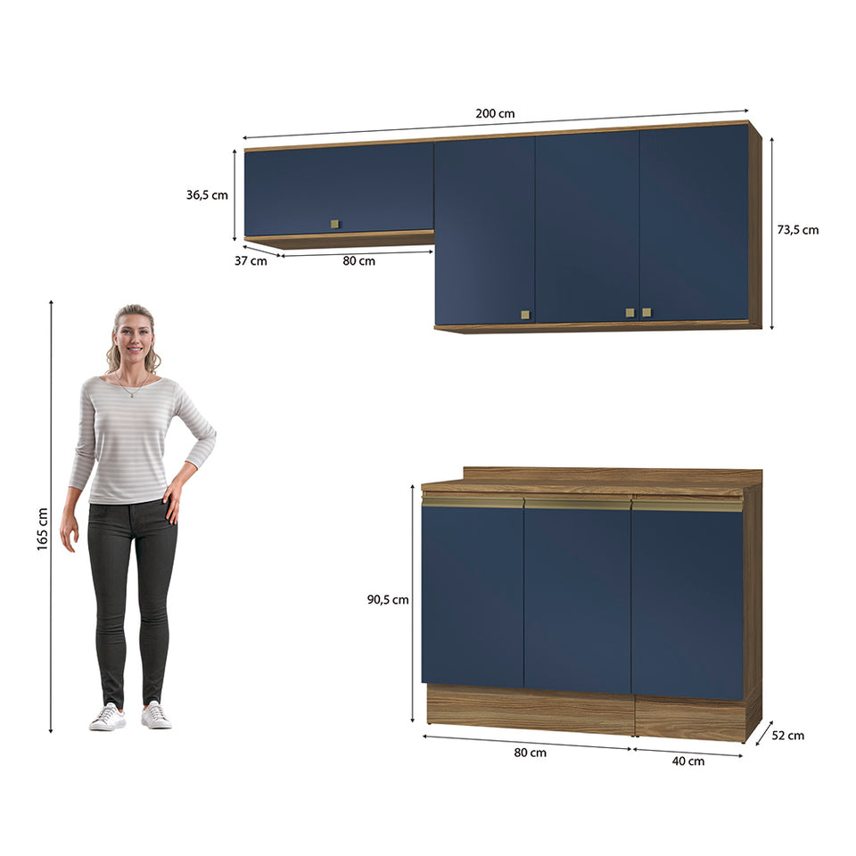 Cocina Compacta 200cm MDF 7 Puertas Kappesberg Marrón/Azul