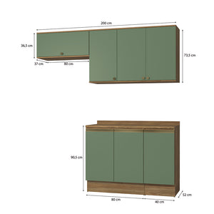 Cocina Compacta 200cm MDF 7 Puertas Kappesberg Marrón/Verde