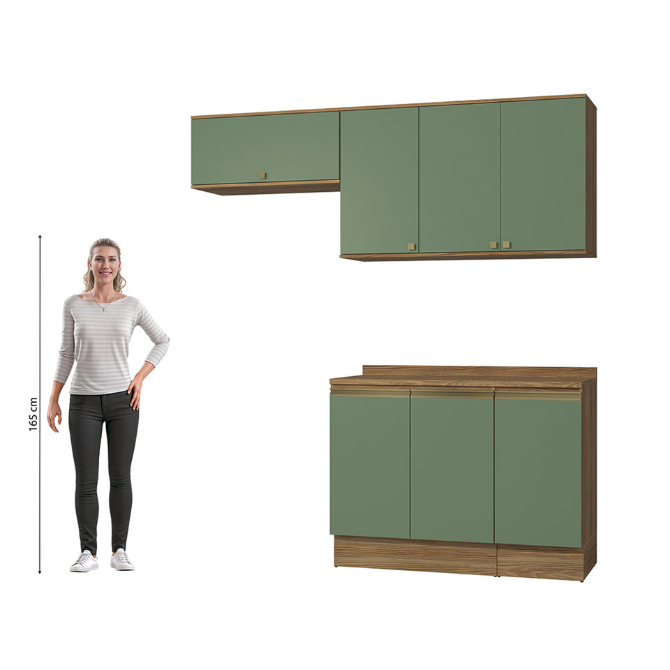 Cocina Compacta 200cm MDF 7 Puertas Kappesberg Marrón/Verde