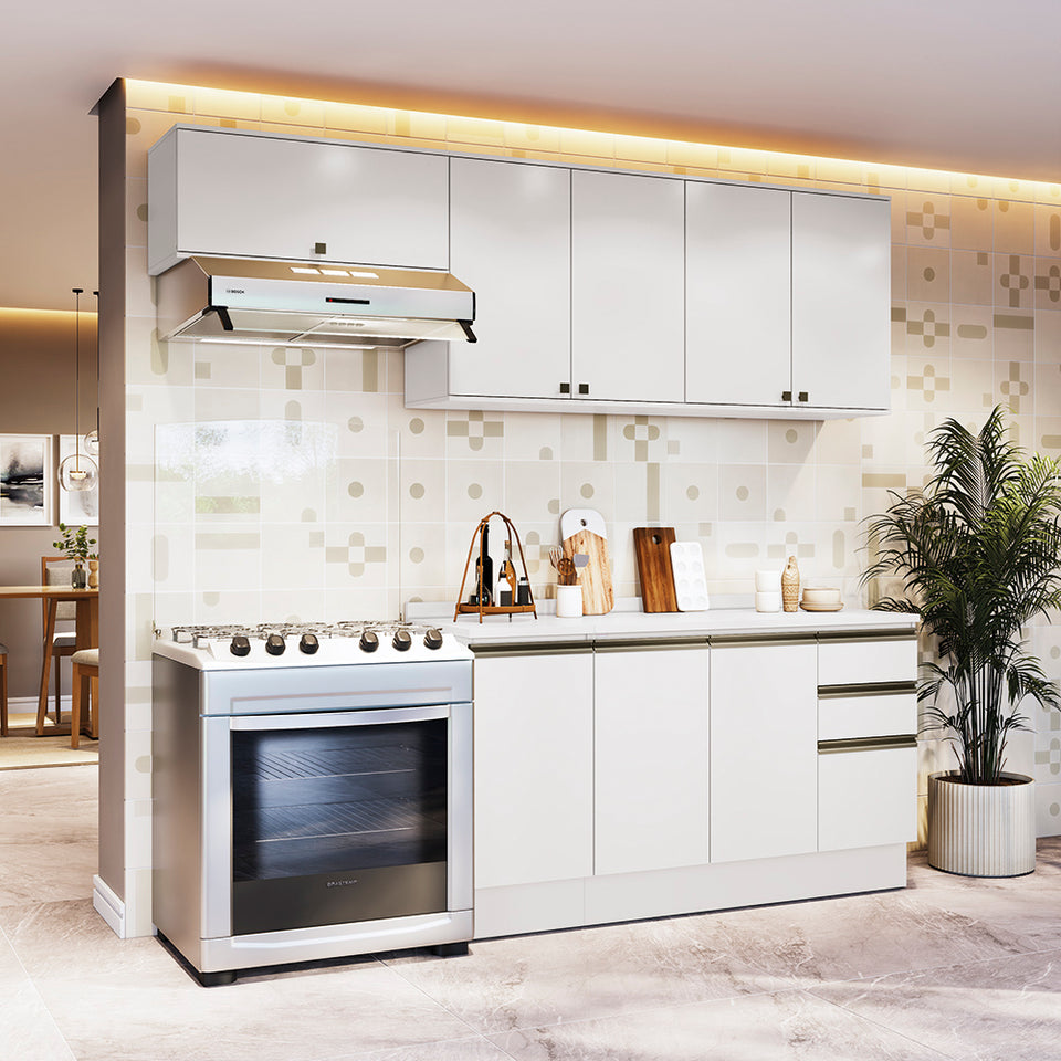 Cocina Completa 240cm MDF 3 Cajones Kappesberg Blanco