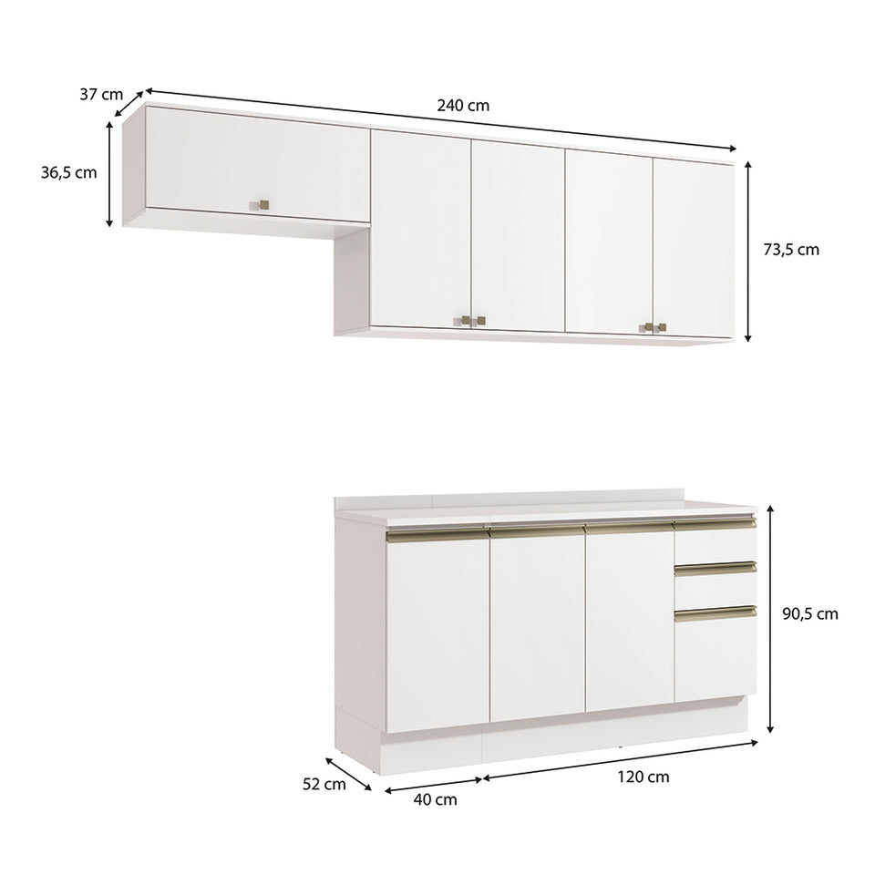 Cocina Completa 240cm MDF 3 Cajones Kappesberg Blanco