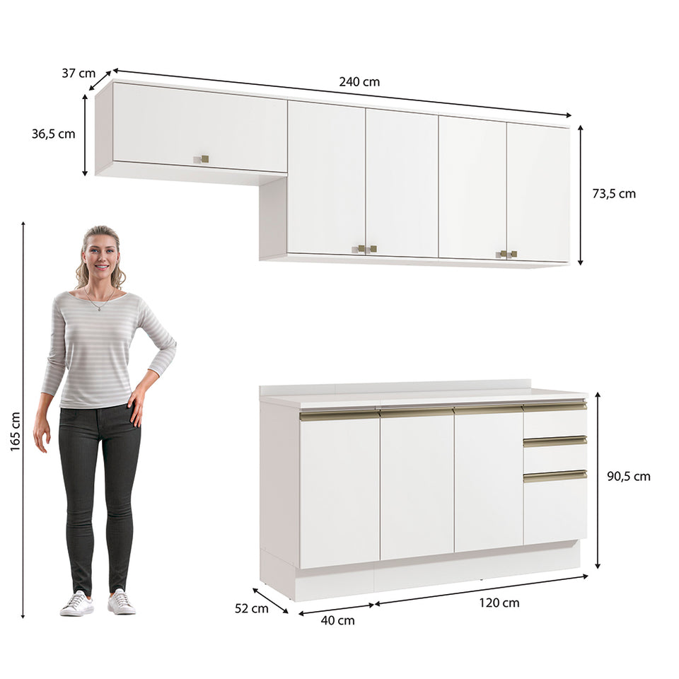 Cocina Completa 240cm MDF 3 Cajones Kappesberg Blanco