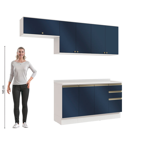 Cocina Completa 240cm MDF 3 Cajones Kappesberg Blanco/Azul