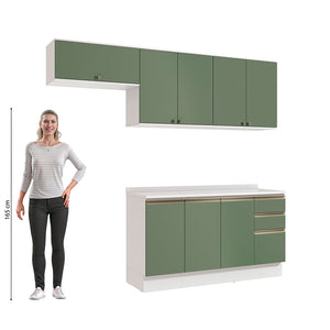 Cocina Completa 240cm MDF 3 Cajones Kappesberg Blanco/Verde