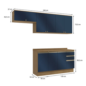 Cocina Completa 240cm MDF 3 Cajones Kappesberg Marrón/Azul