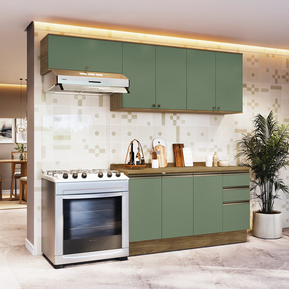 Cocina Completa 240cm MDF 3 Cajones Kappesberg Marrón/Verde