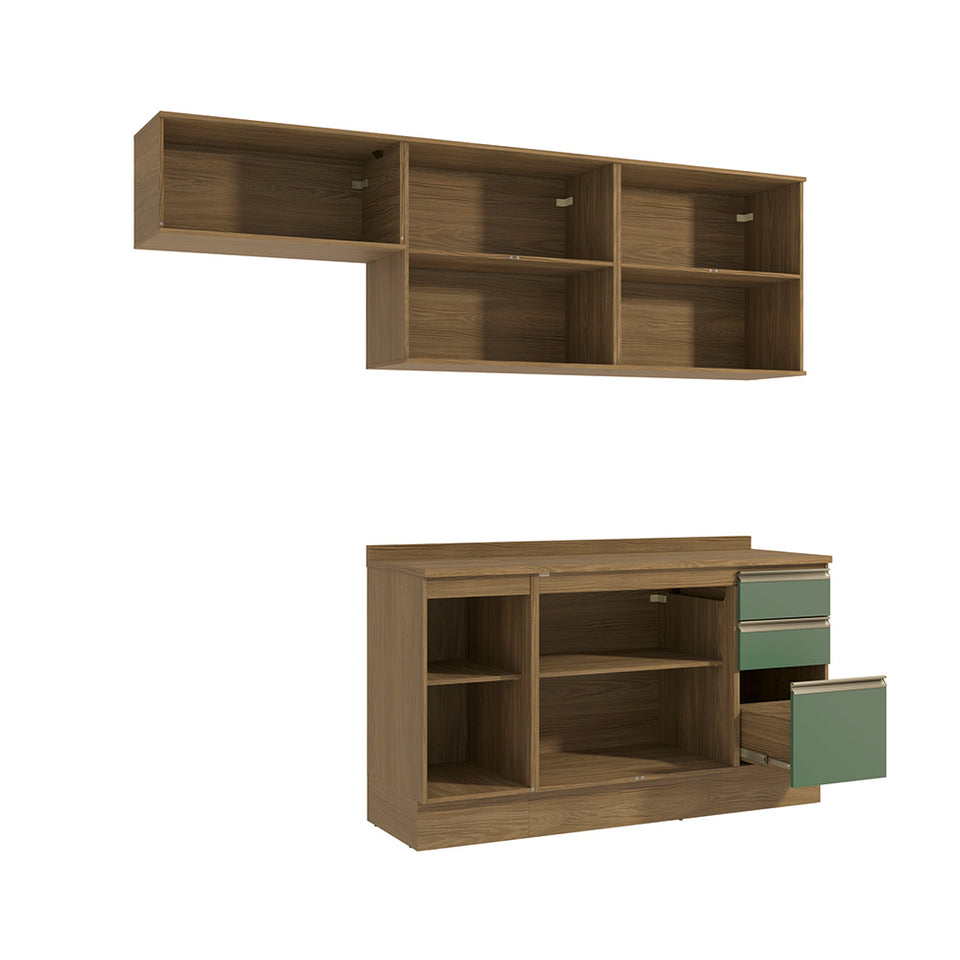 Cocina Completa 240cm MDF 3 Cajones Kappesberg Marrón/Verde