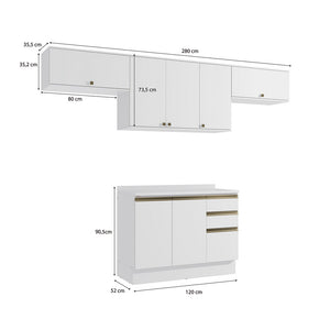 Cocina Completa 280cm MDF 3 Cajones Kappesberg Blanco