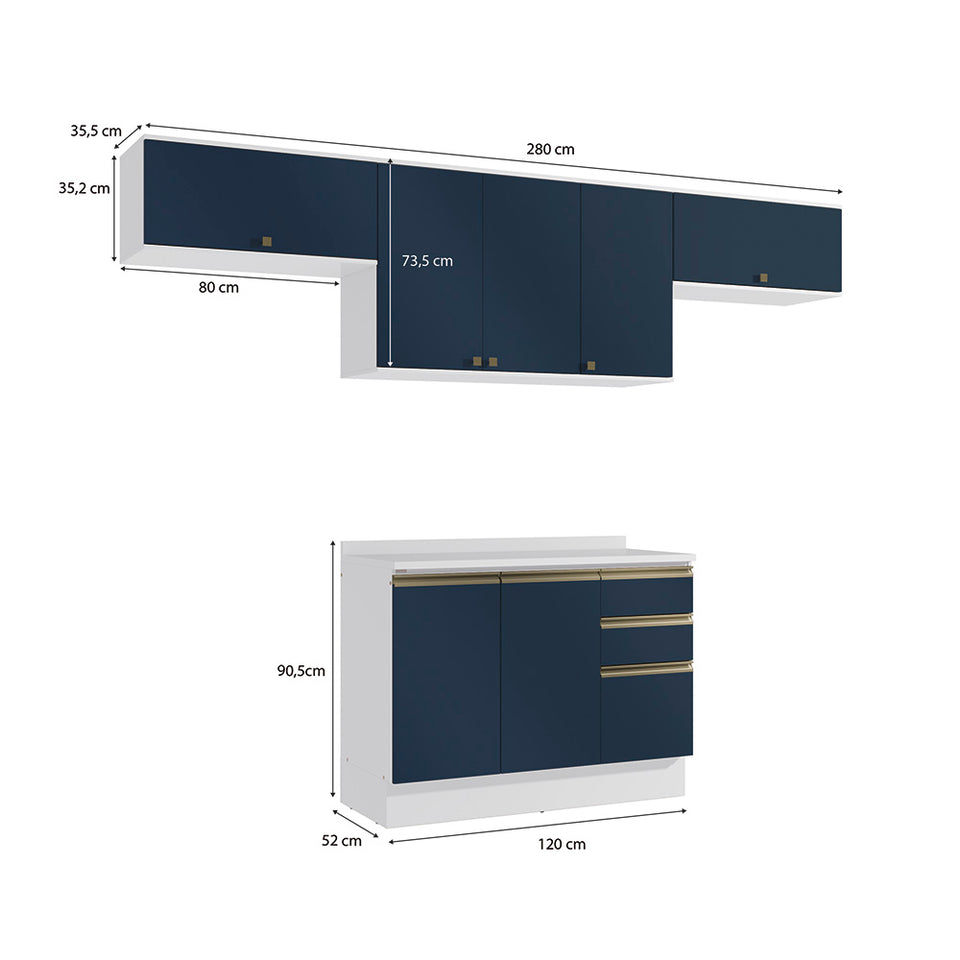 Cocina Completa 280cm MDF 3 Cajones Kappesberg Blanco/Azul