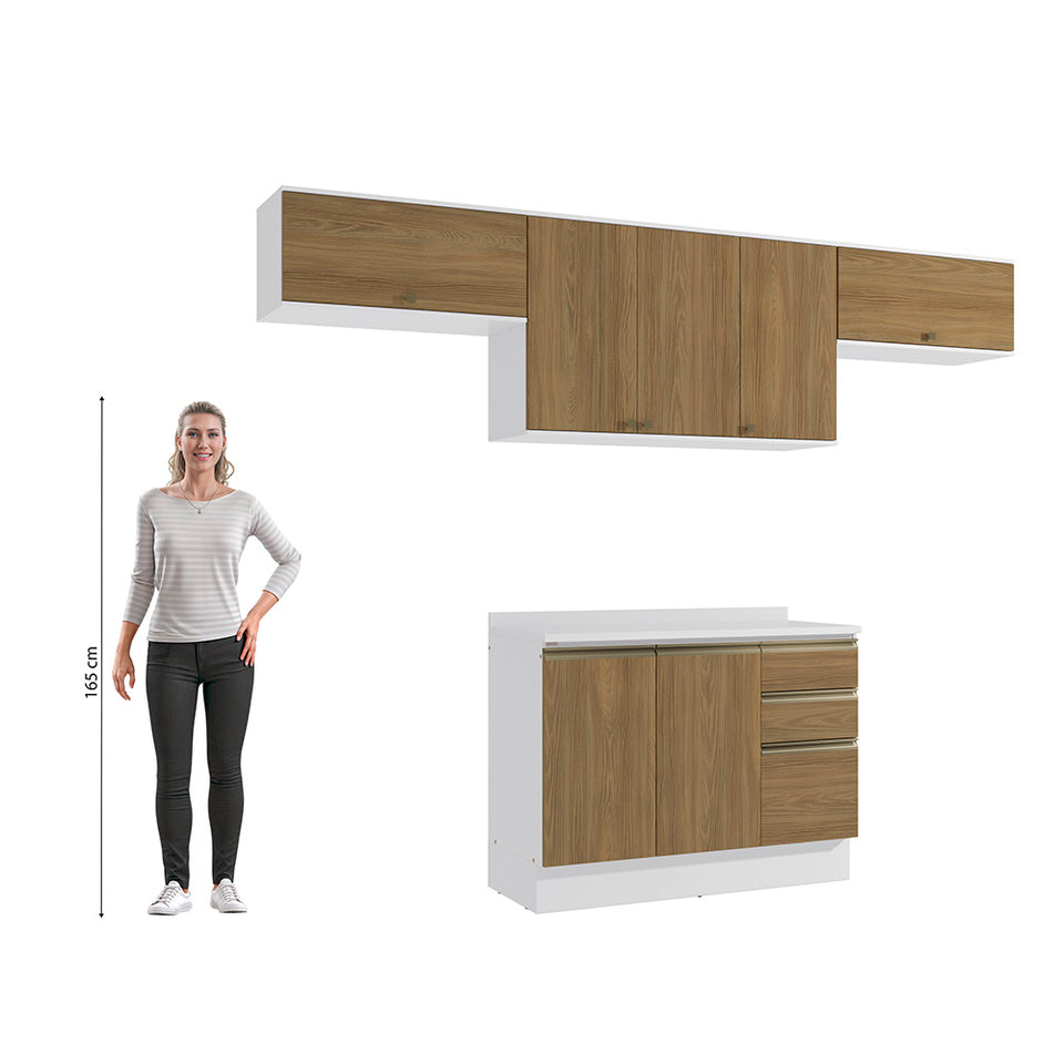 Cocina Completa 280cm MDF 3 Cajones Kappesberg Blanco/Marrón