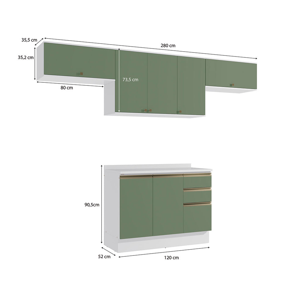 Cocina Completa 280cm MDF 3 Cajones Kappesberg Blanco/Verde