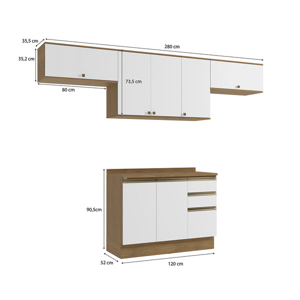 Cocina Completa 280cm MDF 3 Cajones Kappesberg Marrón/Blanco
