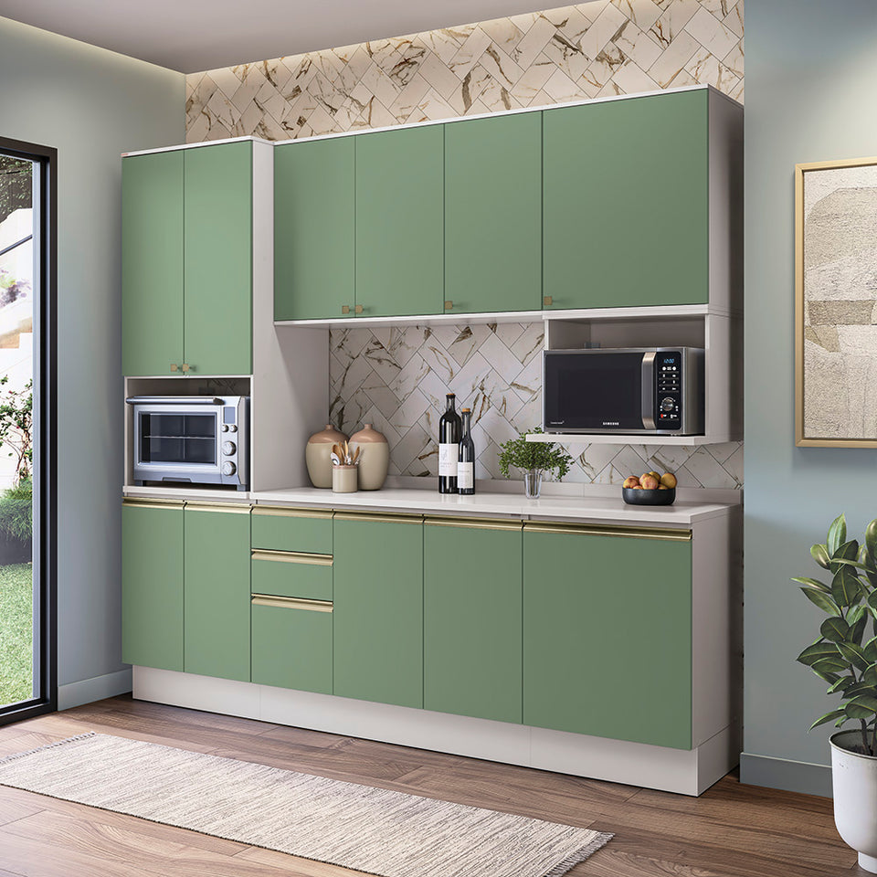 Cocina 250cm Nicho Microondas Kappesberg Blanco Verde