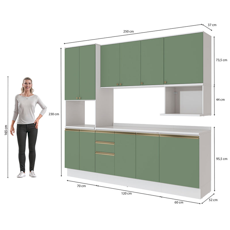 Cocina 250cm Nicho Microondas Kappesberg Blanco Verde