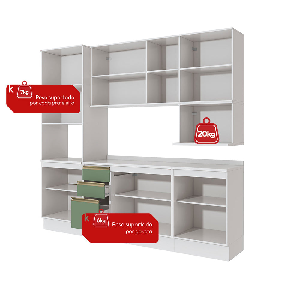 Cocina 250cm Nicho Microondas Kappesberg Blanco Verde
