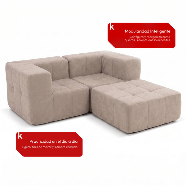 Sofá Modular 3 Piezas 172cm Bouclé Kappesberg Capuccino