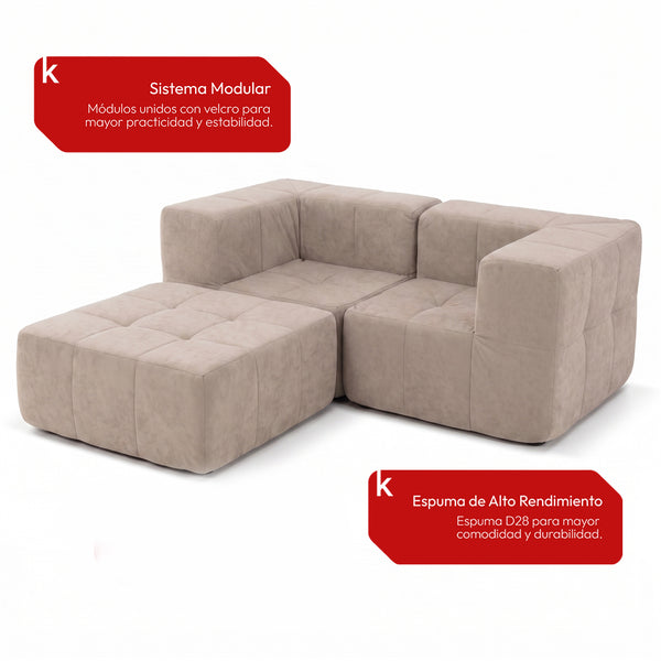 Sofá Modular 3 Piezas 172cm Bouclé Kappesberg Capuccino