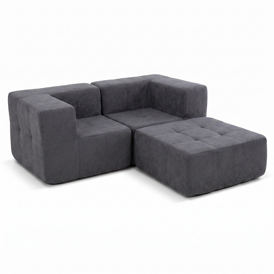 Sofá Modular 3 Piezas 172cm Bouclé Kappesberg Azul Titanio
