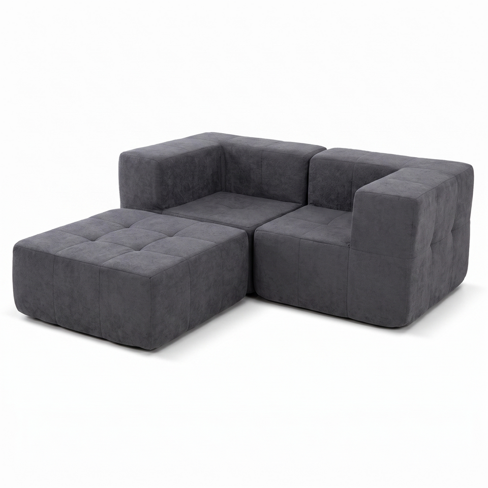 Sofá Modular 3 Piezas 172cm Bouclé Kappesberg Azul Titanio