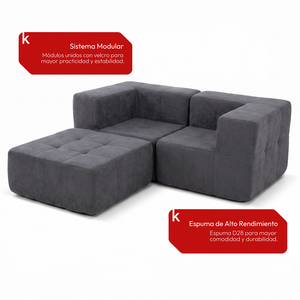 Sofá Modular 3 Piezas 172cm Bouclé Kappesberg Azul Titanio