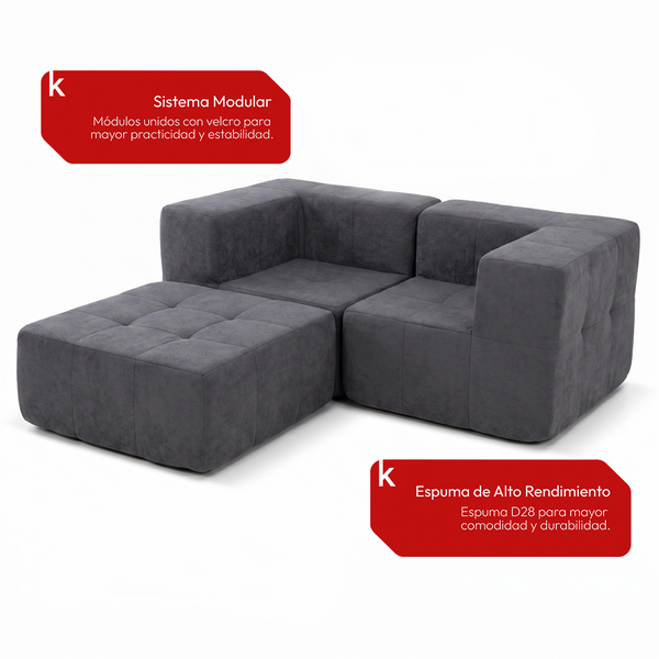 Sofá Modular 3 Piezas 172cm Bouclé Kappesberg Azul Titanio