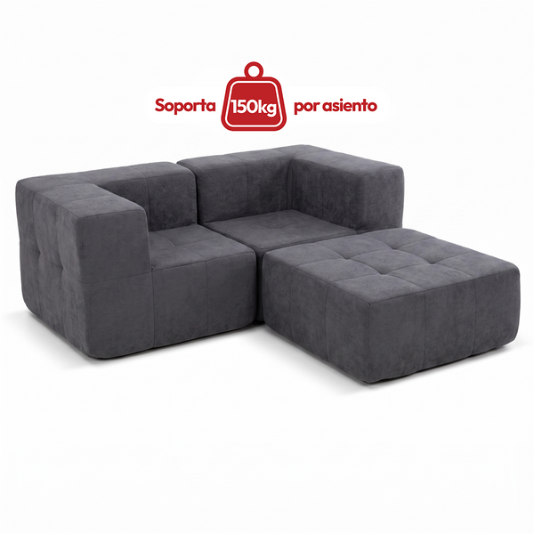 Sofá Modular 3 Piezas 172cm Bouclé Kappesberg Azul Titanio