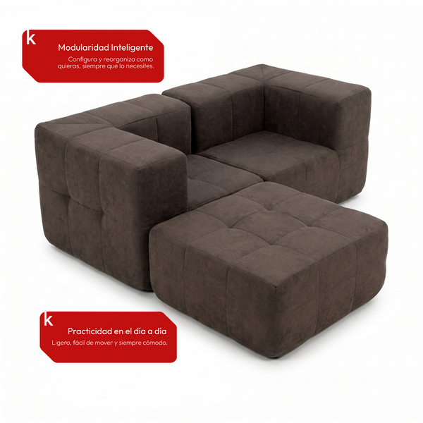 Sofá Modular 3 Piezas 172cm Bouclé Kappesberg Chocolate