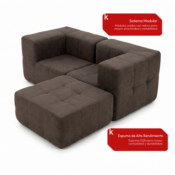 Sofá Modular 3 Piezas 172cm Bouclé Kappesberg Chocolate