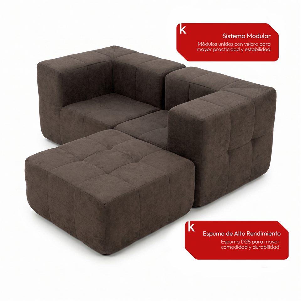 Sofá Modular 3 Piezas 172cm Bouclé Kappesberg Chocolate