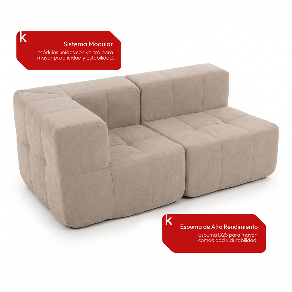 Sofá Modular 2 Piezas 170cm Bouclé Kappesberg Capuccino