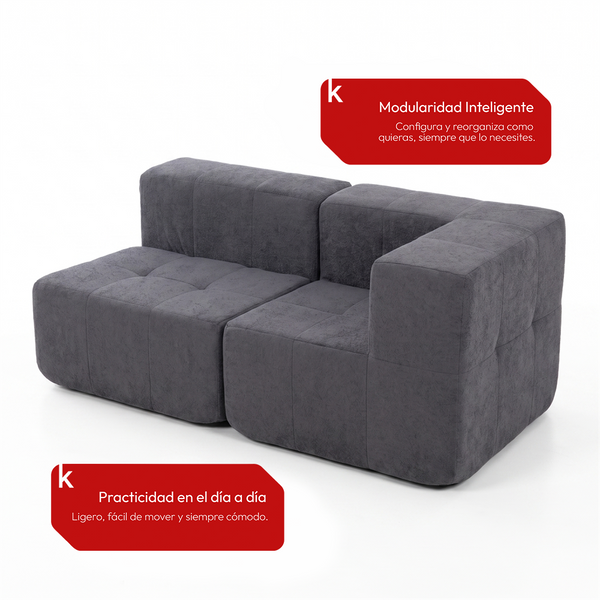 Sofá Modular 2 Piezas 170cm Bouclé Kappesberg Azul Titanio