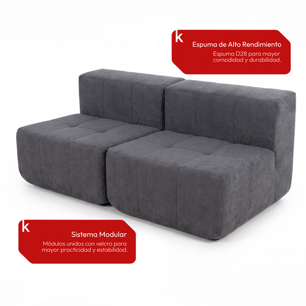 Sofá Modular 2 Piezas 168cm Bouclé Kappesberg Azul Titanio