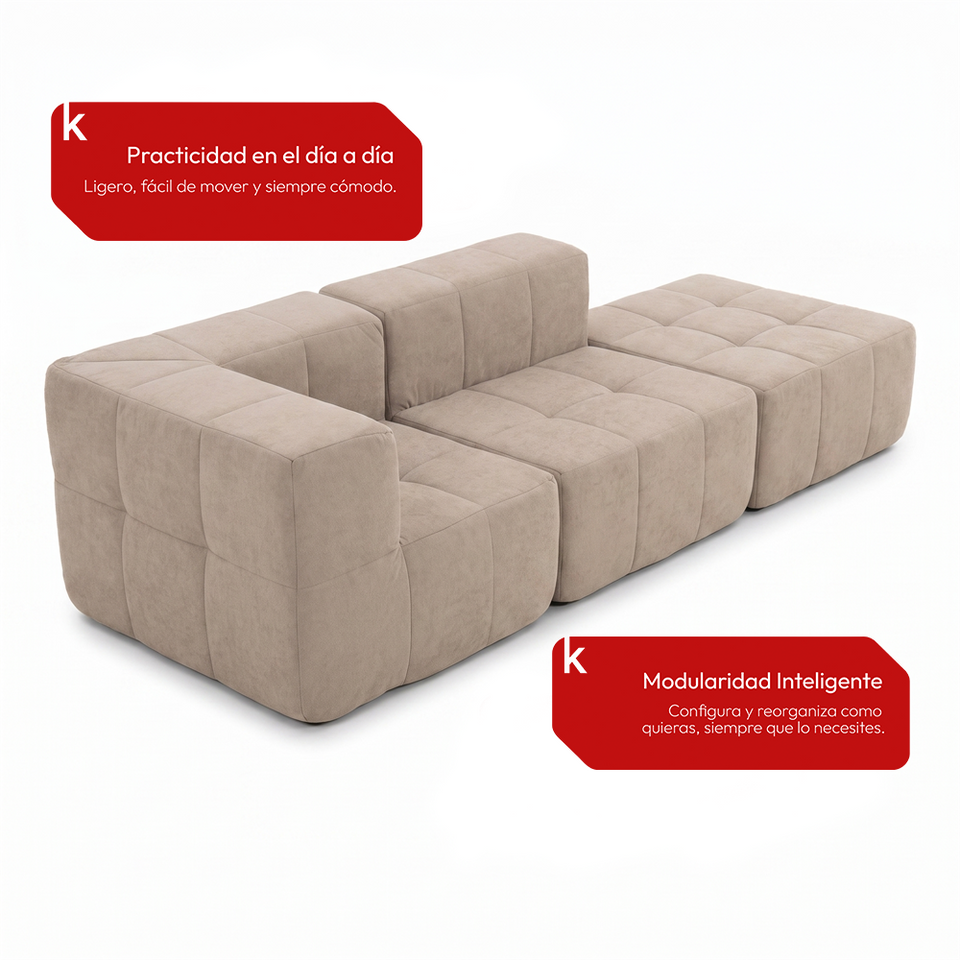 Sofá Modular 3 Piezas 258cm Bouclé Kappesberg Capuccino