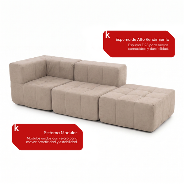 Sofá Modular 3 Piezas 258cm Bouclé Kappesberg Capuccino
