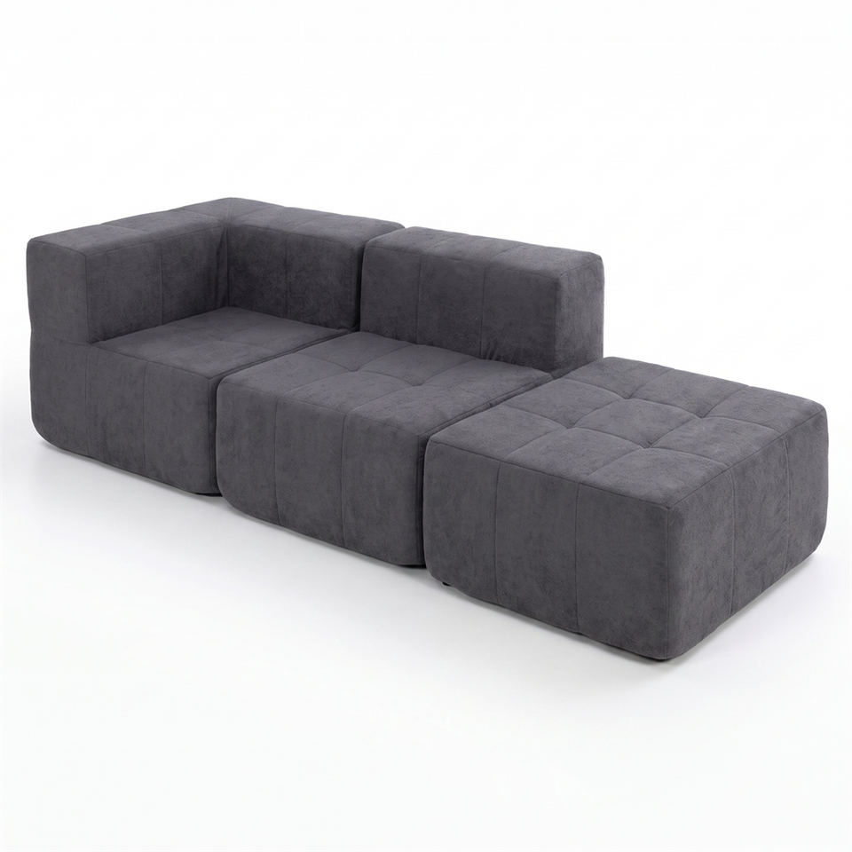 Sofá Modular 3 Piezas 258cm Bouclé Kappesberg Azul Titanio