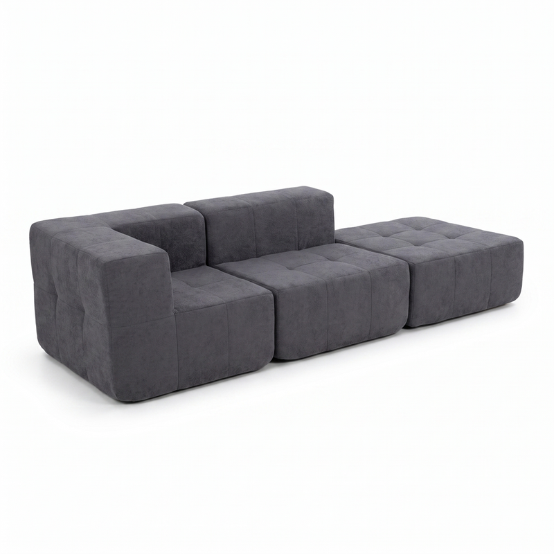 Sofá Modular 3 Piezas 258cm Bouclé (Esquinero + Recto + Puff) Kappesberg Azul Titanio