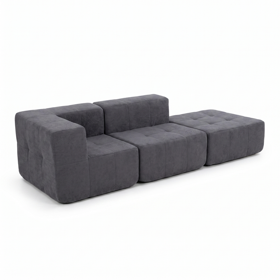 Sofá Modular 3 Piezas 258cm Bouclé Kappesberg Azul Titanio
