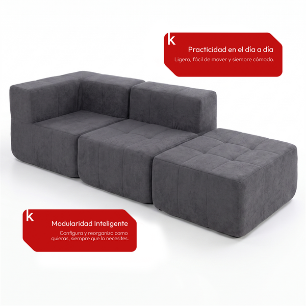 Sofá Modular 3 Piezas 258cm Bouclé Kappesberg Azul Titanio