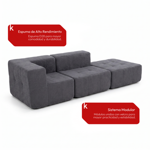 Sofá Modular 3 Piezas 258cm Bouclé Kappesberg Azul Titanio